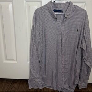 Ralph Lauren Men's Navy and Green Plaid Button Down‎ Dress Shirt Size XXL